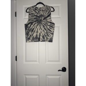 Sage Collective Tie Dye Crewneck Tank Top Medium Gray Cream